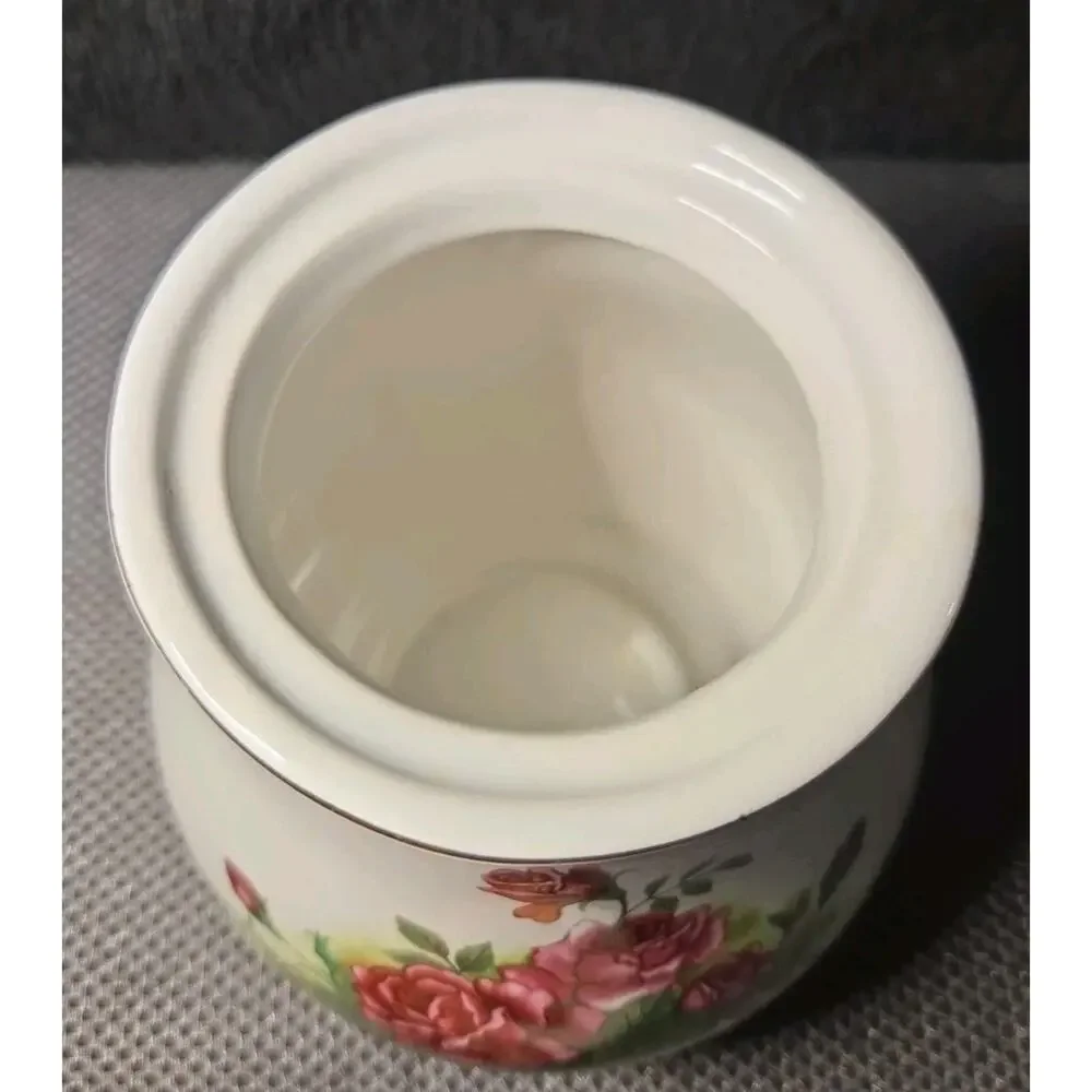 Vntg 8in Ceramic Canister Victorian Rose Design